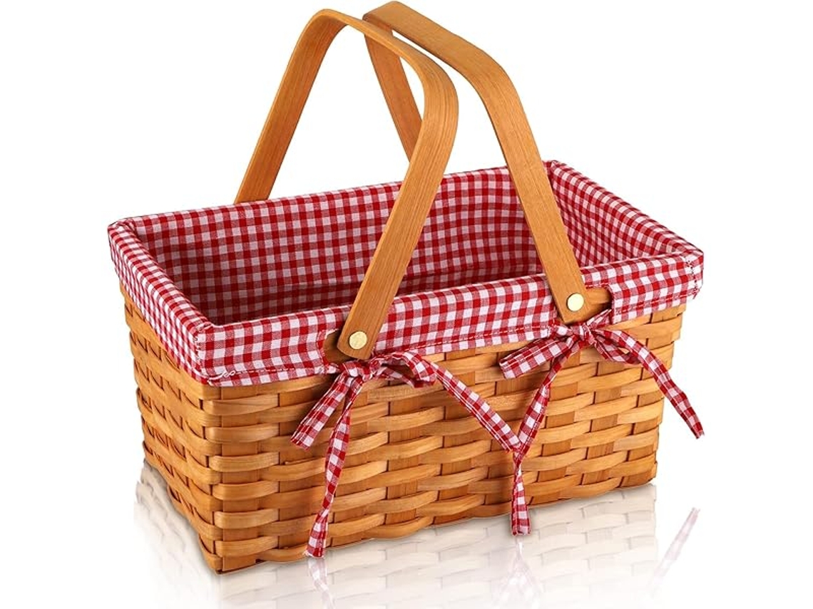 Cesta De Picnic, Hecha A Mano, Tejida Con Mimbre Natural, Ideal Para Acampadas, Con Forro, Ideal Para Senderismo, 32 X 20 X 16,5 Cm
