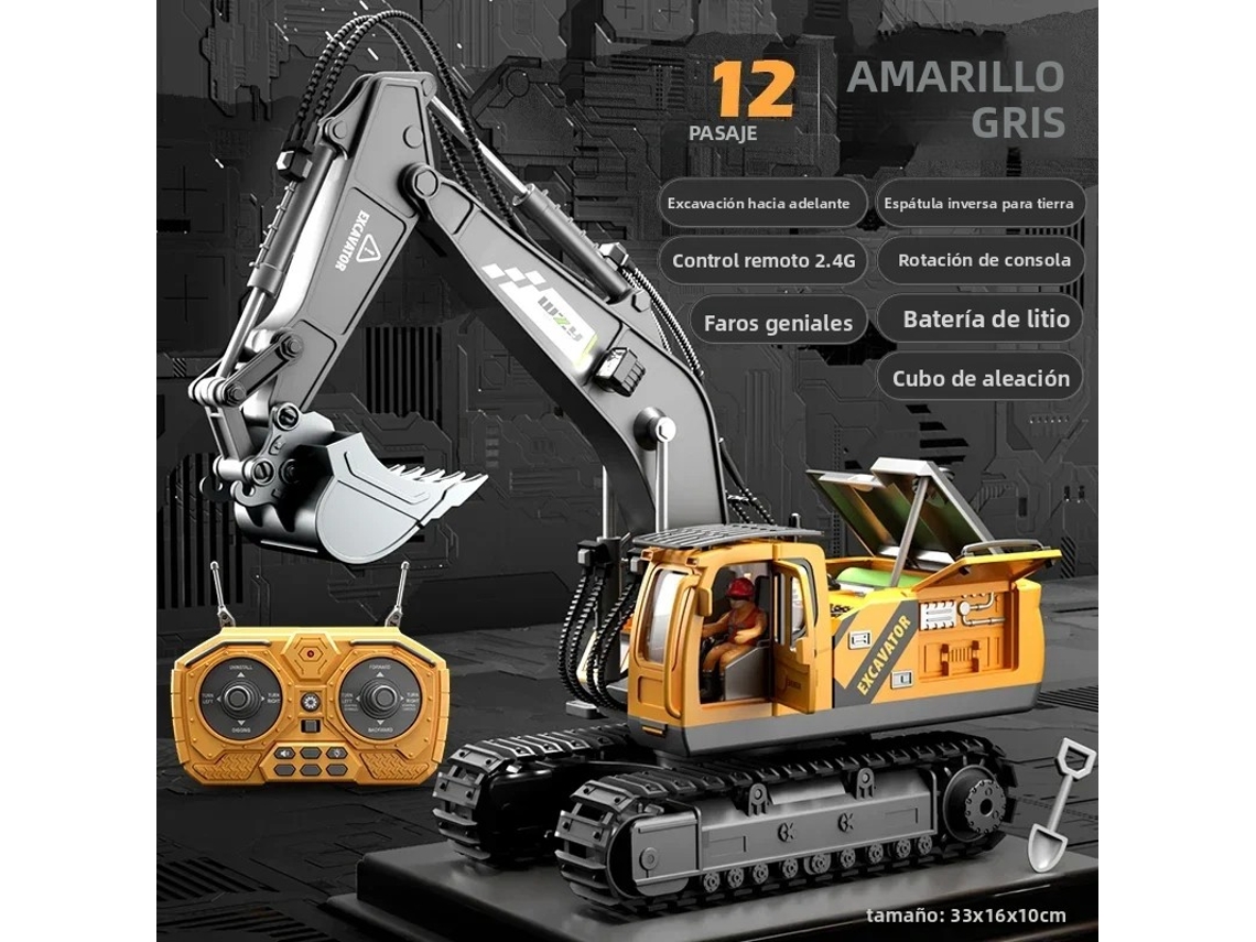 Camión Excavadora De Control Remoto De 2,4 Ghz (amarillo Grisáceo), Juguete De Ingeniería De Plástico, Con Control Remoto
