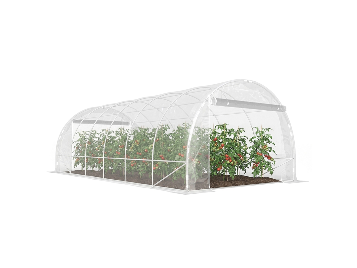 Túnel De Cultivo De 6x3x2 M Con 2 Puertas Y Cubierta De Plástico Transparente.