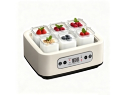 yogurtera doméstica (norma europea) con doble indicador de temperatura y 6 vasos de boro de alta calidad con una capacidad de 250 ml.