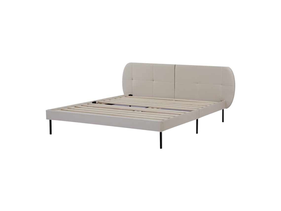 Cama con Cabecero Tapizada Porvoo [EN.CASA] Madera de Pino Terciopelo Beige (160x200cm)