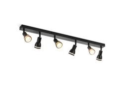 Lámpara de Techo con 6 Puntos Negros: Lámpara de Techo de Metal Gu10 con Focos Interiores Giratorios para Cocina Oficina Salón Dormitorio Sin Bombillas NETTLIFE