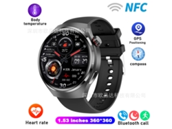 Reloj inteligente GT4 Pro con pantalla redonda, llamadas Bluetooth, resistente al agua, control de voz para deportes, versión en inglés y vinilo negro. Yunzii