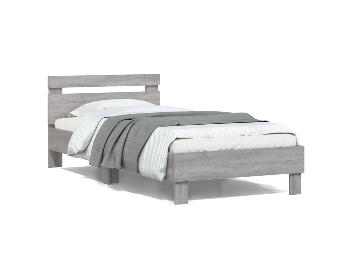 Estructura De Cama Cabecero Luces Led Gris Sonoma 100x200 Cm