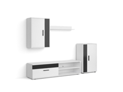 Salón modular con mueble TV 140 cm Lunet Blanco Artik (Blanco Mate) - Negro 140 x 36,2 x 35 cm