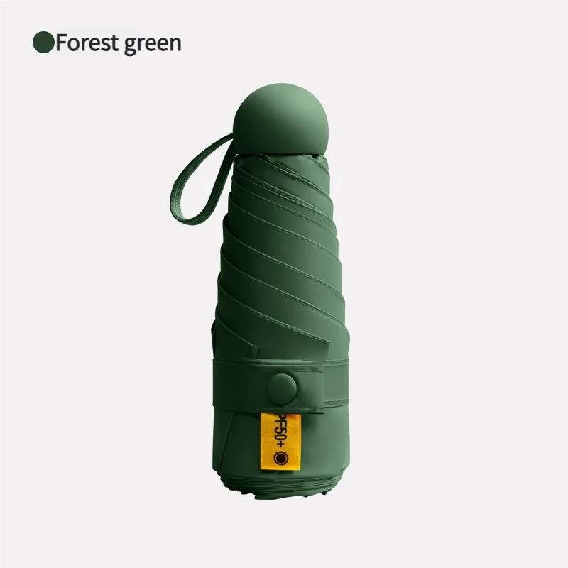 (verde) Mini Paraguas Cápsula, 5 Pliegues, 6 Varillas, Protección Solar Upf50+, Protección Uv