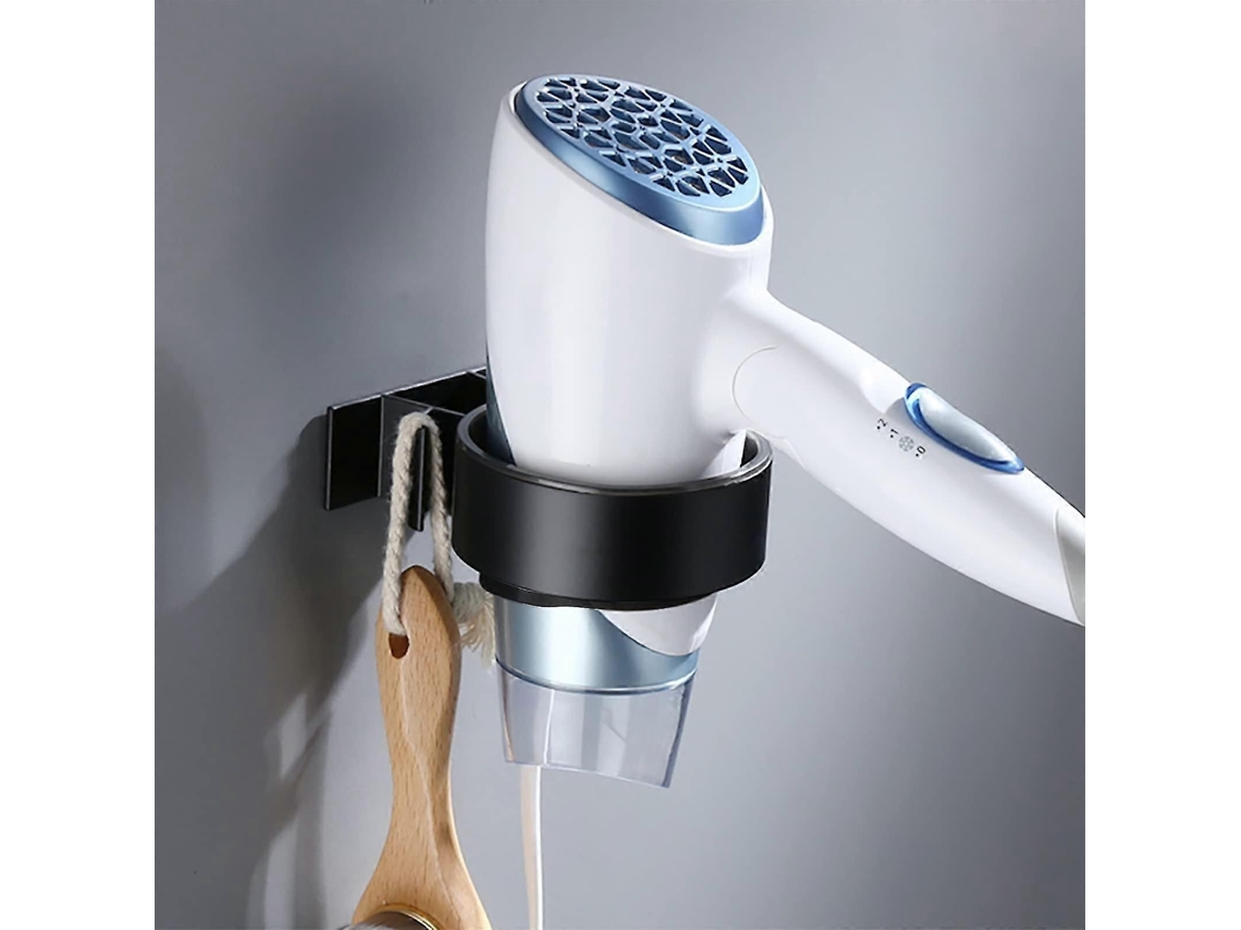 Suporte Para Secador De Cabelo Sem Furos, Ideal Para Banheiro, Quarto E Varanda, Na Cor Preta.