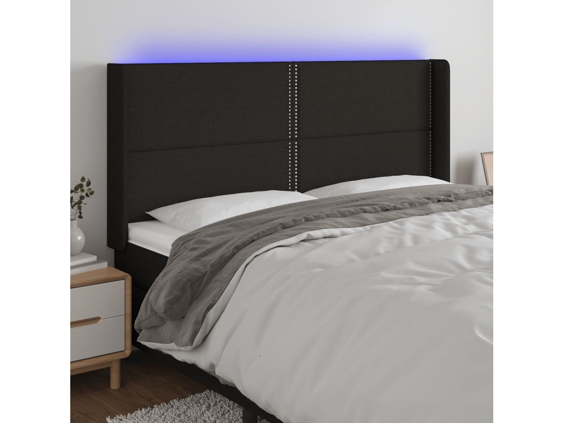 Cabecero Con Led De Tela Negro 163x16x118/128 Cm