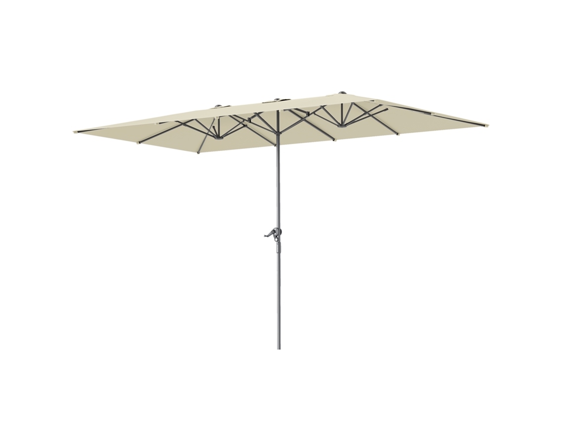 Sombrilla Doble Cara 451x264 Cm Manivela 12 Varillas Mástil Aluminio Blanco Crema