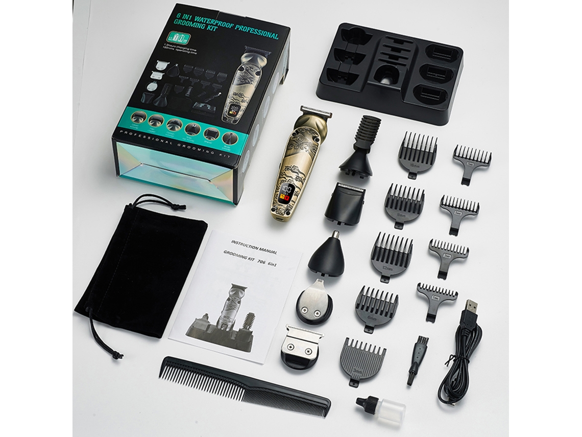 Kit cortapelos eléctrico 6 en 1 para hombre, modelo 2026, con 6 cuchillas y pantalla LCD, 7000 rpm.