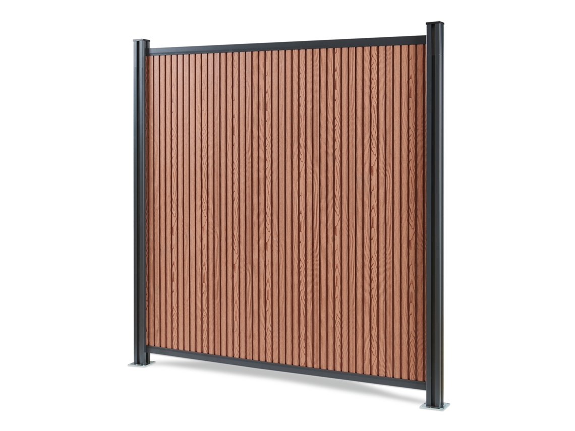 Valla Jardin Exterior Grassano Con 1 Poste Aluminio Wpc 185x180cm - Marrón Neu.holz