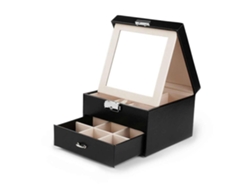 Elegante organizador de joyas negro con espejo y cajón de almacenamiento Ecarla