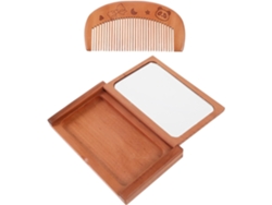 Miroir Pliable Compacto En Bois De Pêcher Con Peigne Intégré Petit Rectangulaire Portátil De Poch...