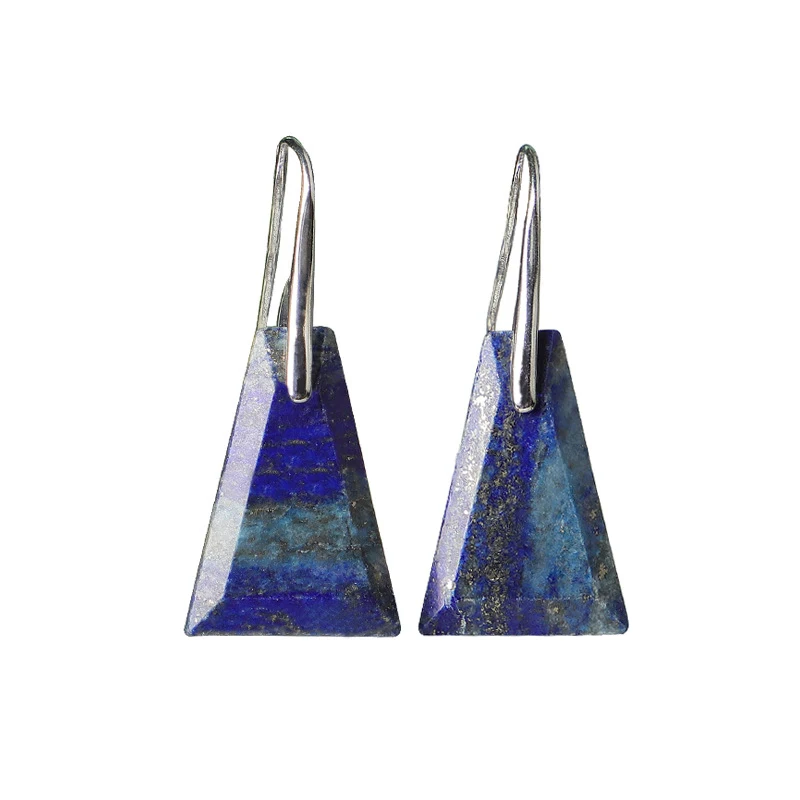 Pendientes Únicos De Lapislázuli Trapezoidal En Forma De Lágrima (plateados), Pendientes De Piedra Curativa Para Mujer.