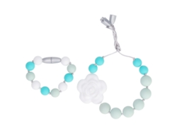 Collar Y Pulsera De Silicona Para La Dentición Con Colgante De Rosa Bebé Verde Claro.