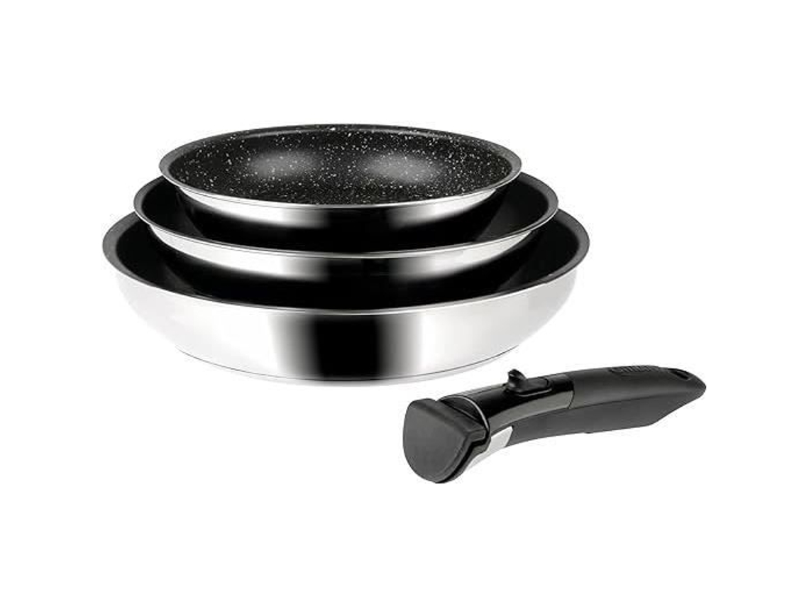 SITRAM 714269 Juego de 3 sartenes de acero inoxidable revestido: Ø 20 24 28 cm con mango extraíble
