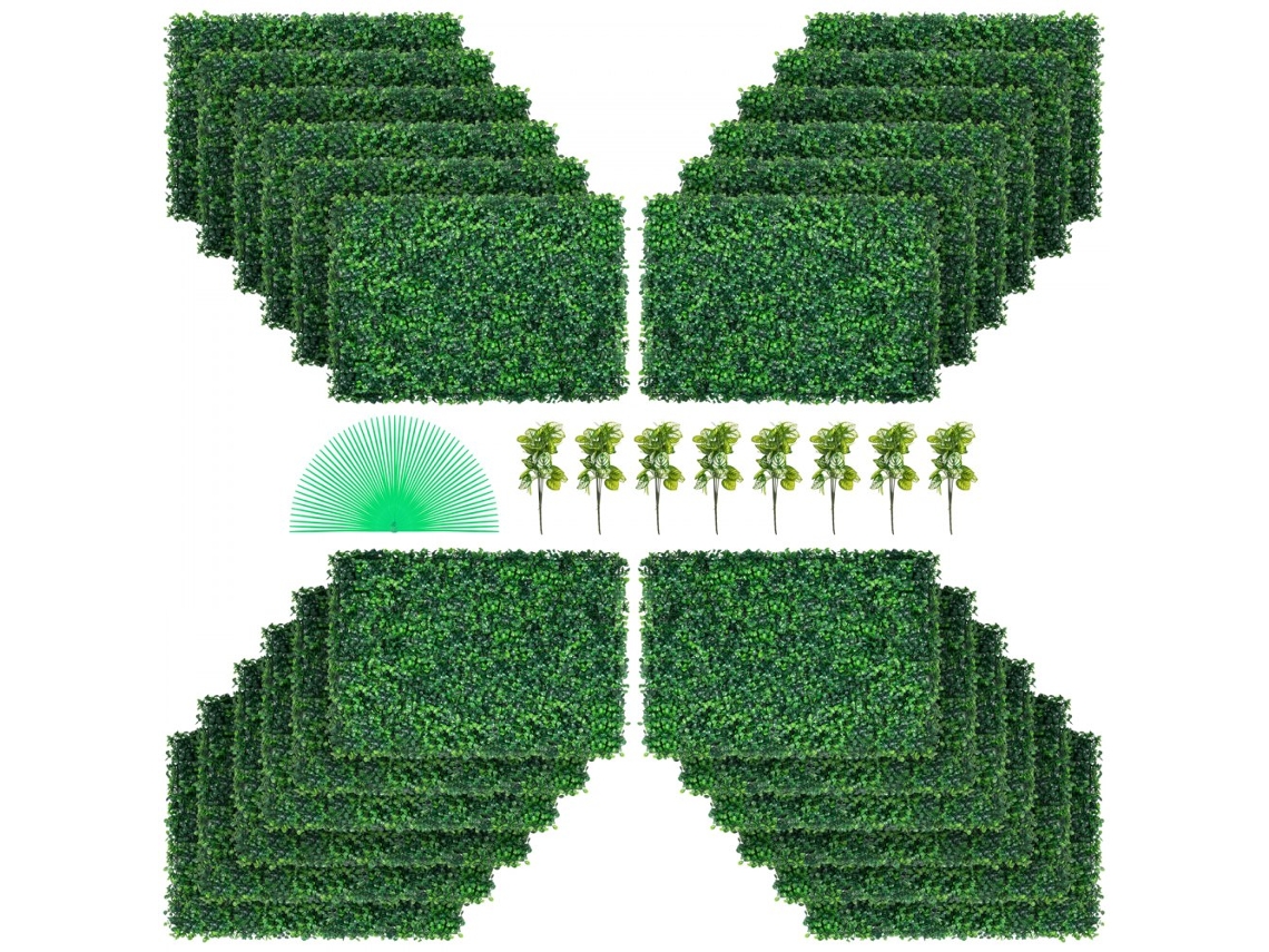 Jardín Vertical Artificial 6m² con 24 Paneles de PE, Protección UV, Fácil Montaje Tekmaquinas