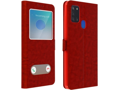 Funda Samsung Galaxy A21S AVIZAR Ventana Doble Rojo