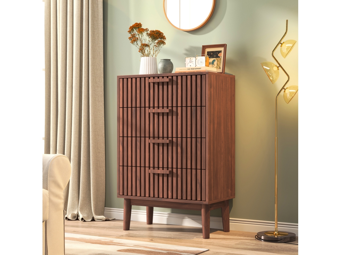 Mesita de noche para dormitorio, cómoda de 4 cajones, 60 x 34 x 91 cm, mesitas auxiliares con cajones, muebles de madera con cajones de almacenamiento, nogal Rosahqnda