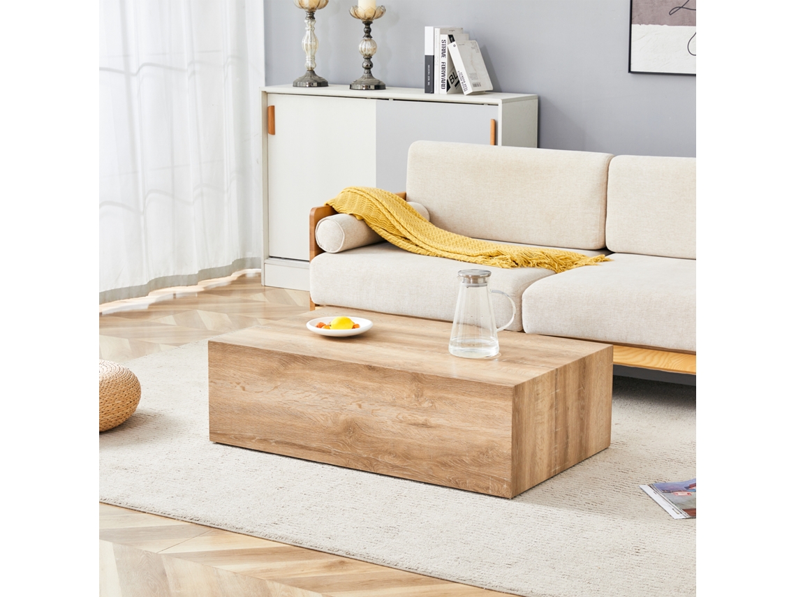 Mesa De Centro Rectangular, Madera Clara, Mdf, 90x50x30cm