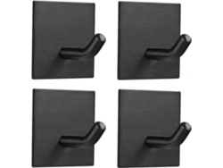 Ganchos de acero inoxidable de alta resistencia para cocina/baño, 4 piezas, color negro.