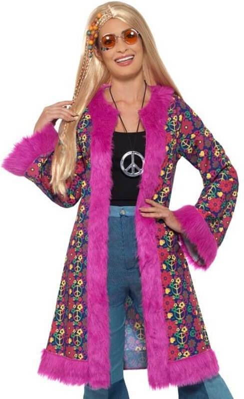 Smiffys Psychedelic Coat 60sabrigo hippie color rosa to xluk size 1622 47389lx1 de mujer disfrazzes abrigo flores