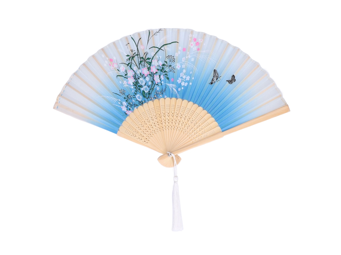 Abanico Plegable De Bambú Con Flores De Peonía Y Mariposas Para Decoración Y Para Bailar.