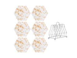 Juego de posavasos con soporte de metal, diseño hexagonal en acrílico resistente al calor NEVEANCE