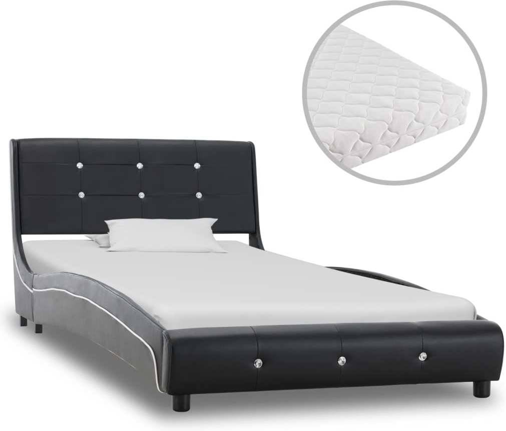 Cama + Colchón VIDAXL 90x200 cm cuero artificial negro (Compatible con Colchón: 90x200 cm)