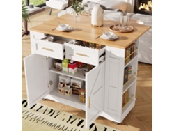 Isla De Cocina Moderna - Multifunción Con Almacenamiento Y Extensible - Blanco