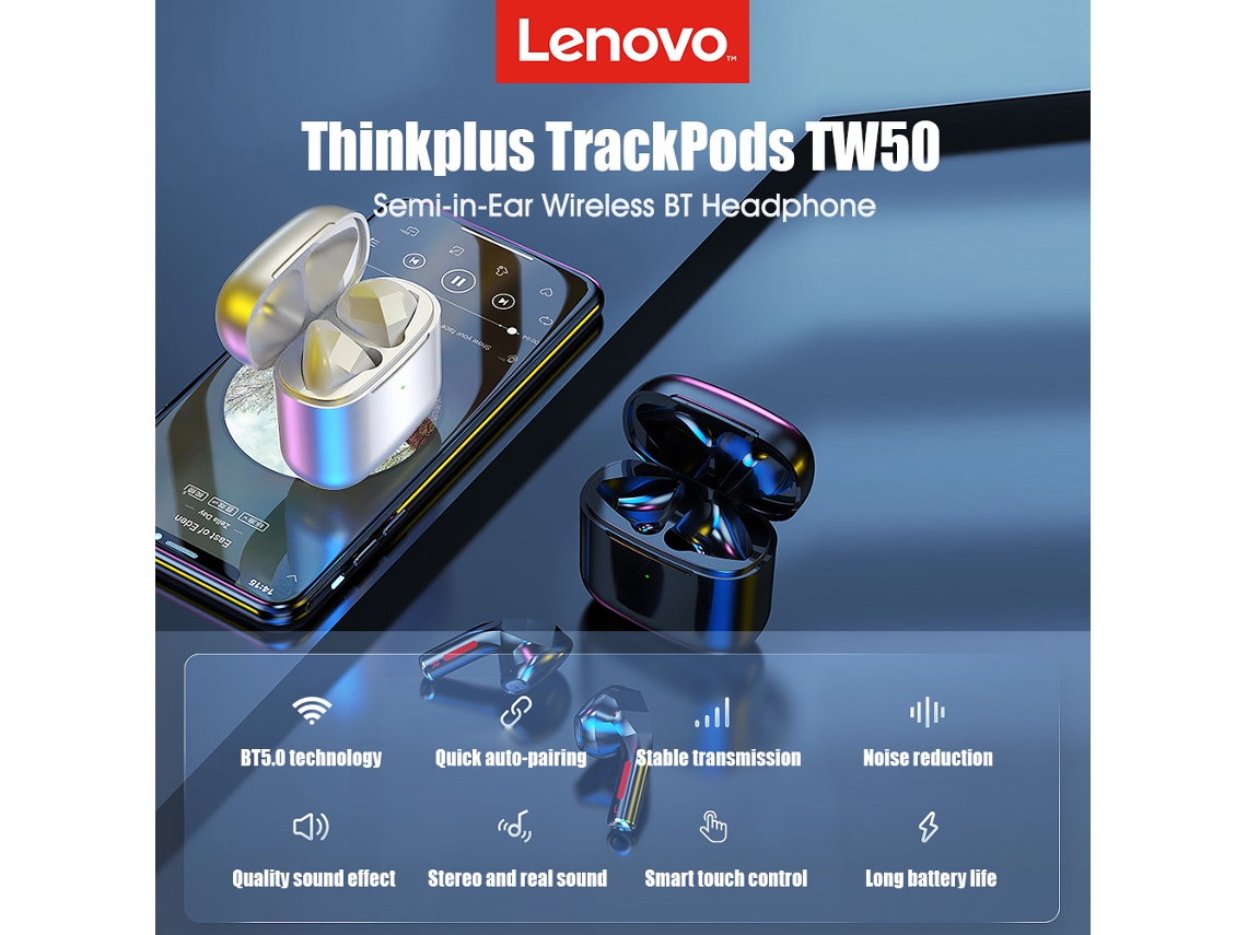 Lenovo Thinkplus Trackpods Tw50 Fones De Ouvido Semi-intra-auriculares Tws Bt 5.0 Com Microfone Controle Táctil