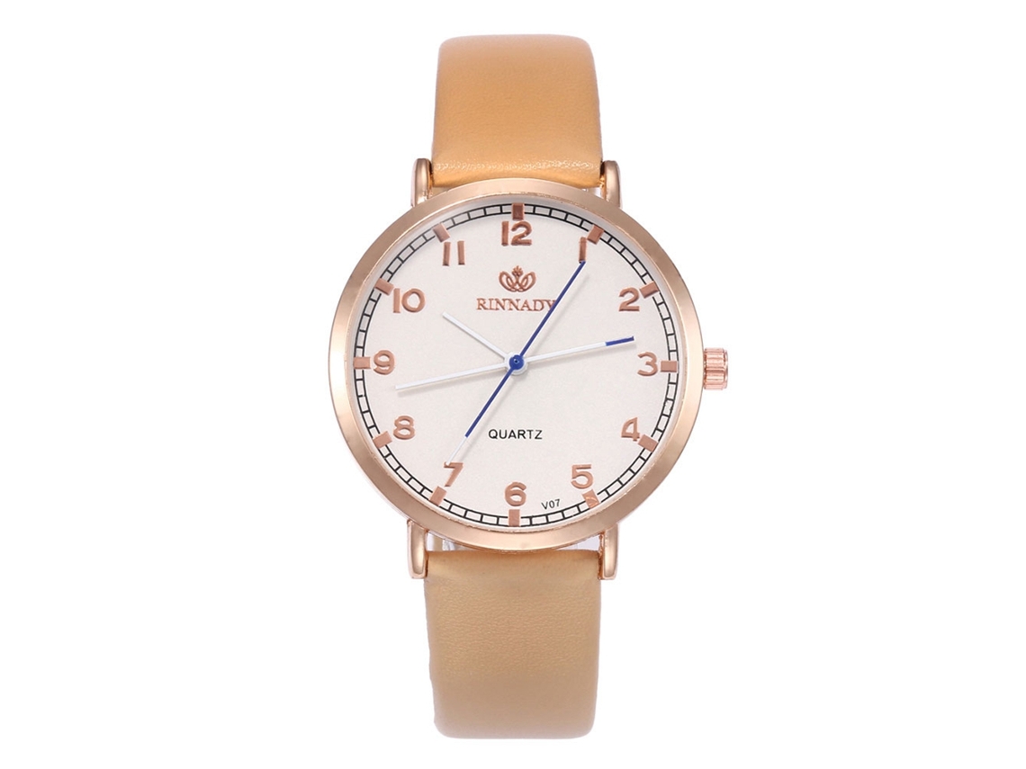 Reloj De Cuarzo Con Correa De Cuero Pu Moda Pareja Dial Redondo Casual (beige)