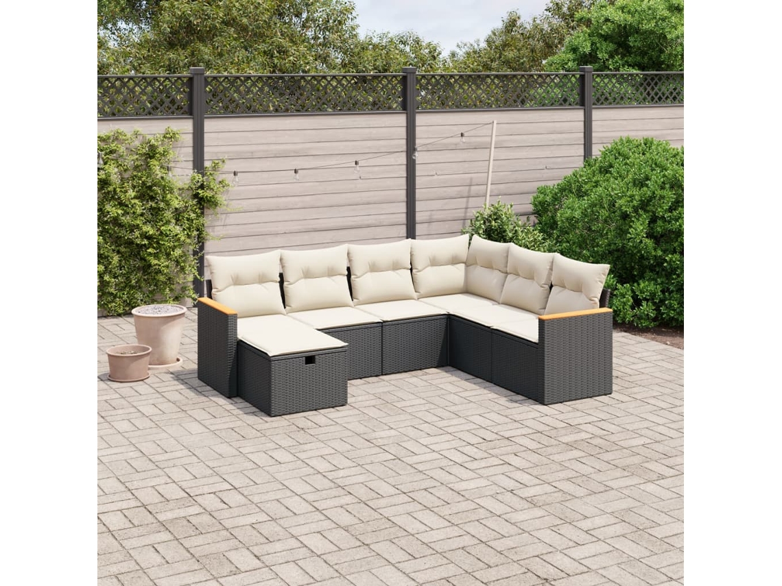 Conjunto de sofá de jardín de 7 piezas con cojines de mimbre negro de DKD Home Decor