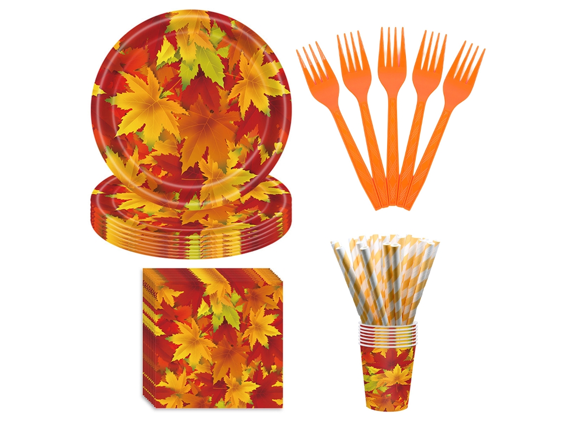 Artículos para fiestas de otoño, platos de papel y servilletas con hojas de arce, decoración para el Día de Acción de Gracias NEVEANCE