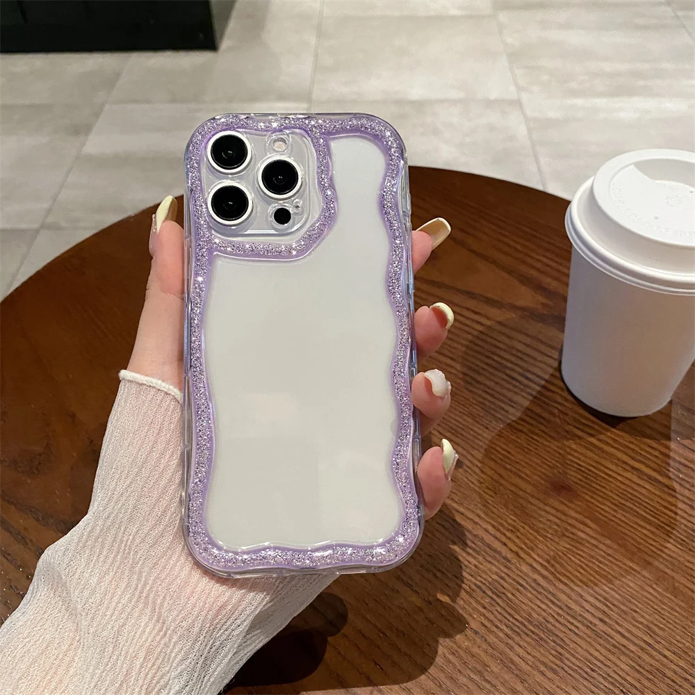 (iphone 11, Morado) Funda De Silicona Suave Con Borde Ondulado Brillante Y Bonito Para Iphone