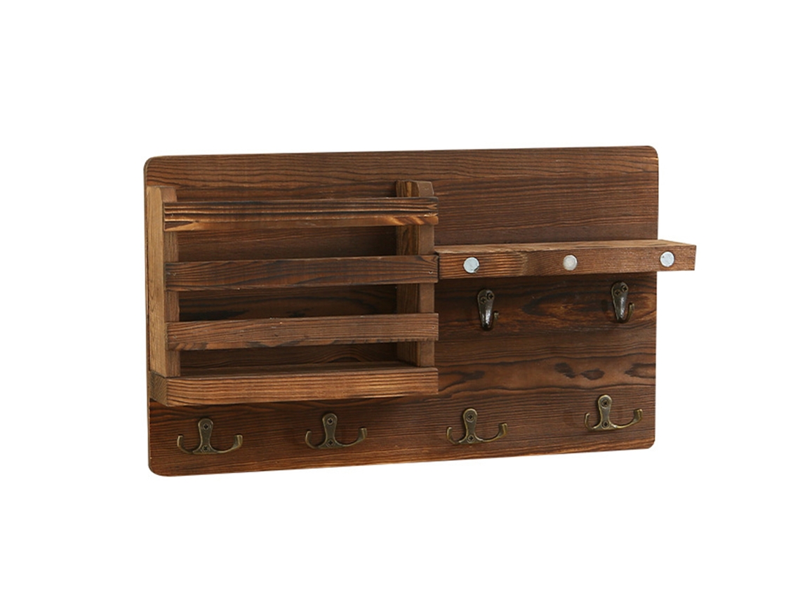 Organizador De Correo Grande De Madera Maciza Para Montaje En Pared Con Ganchos Para Llaves Para Entrada, Cocina, Oficina.