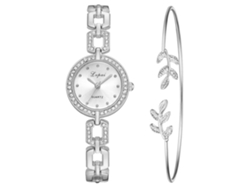Conjunto De Reloj De Pulsera Para Mujer Lvpai Con Brazalete De Aleación, Cuarzo, Estilo Casual, Color Blanco Plateado.