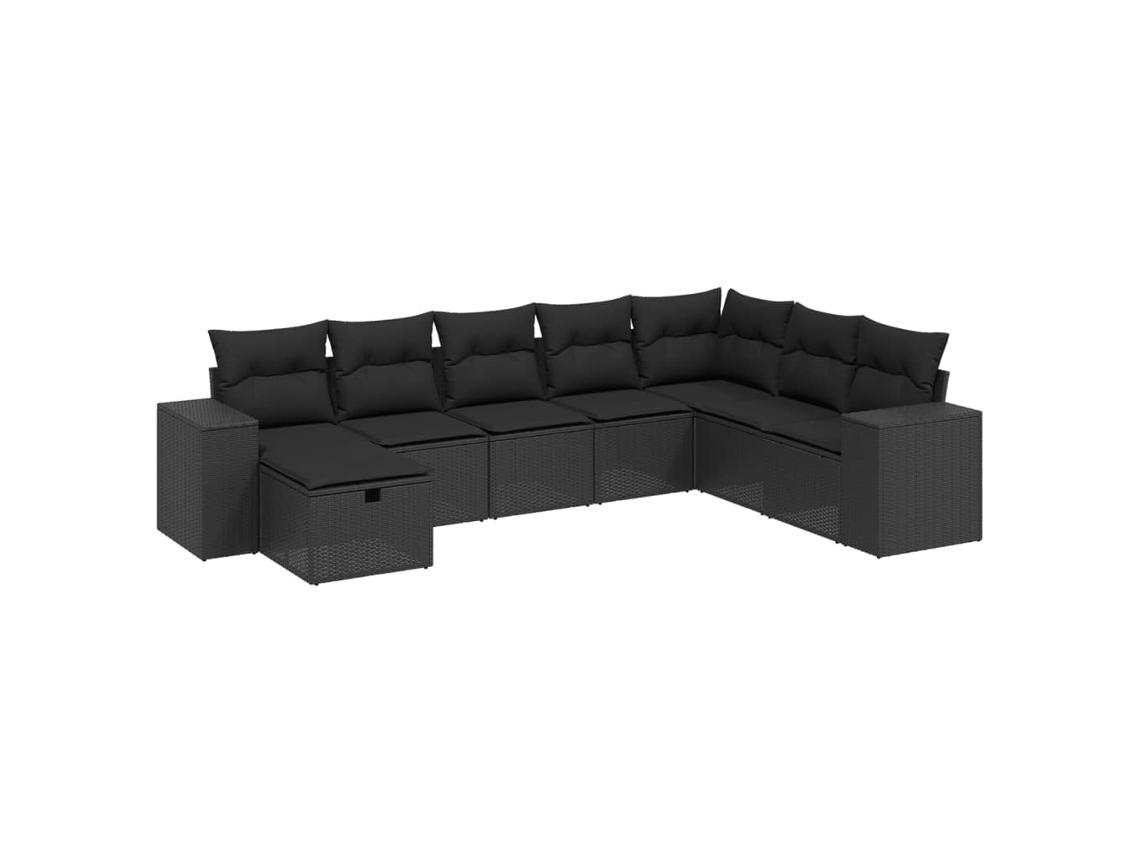 Conjunto 8 de sofás de jardín VIDAXL y cojines ratán sintético negro