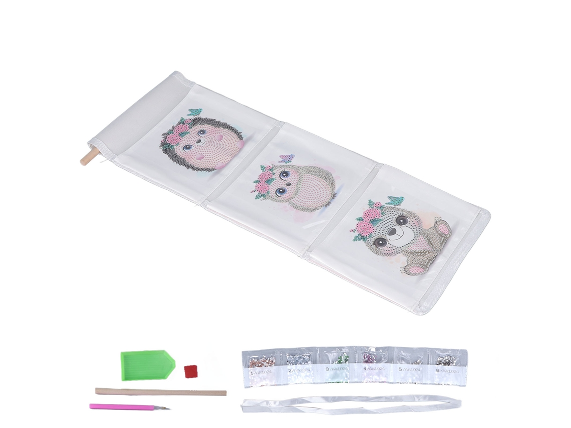 Bolsa Para Guardar Colgantes Diy Con Pintura De Diamantes De Imitación, Estilo De Dibujos Animados Adorable, 3 Bolsillos