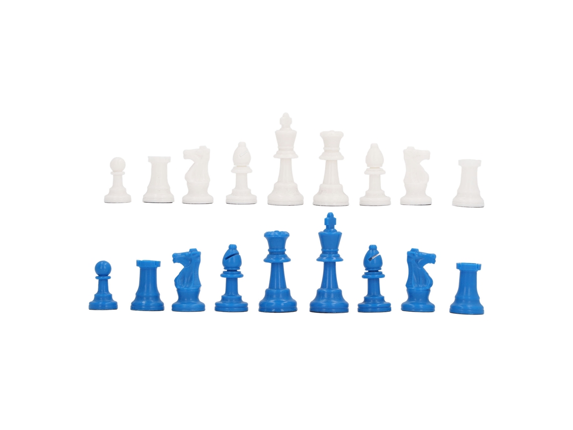 32 Piezas De Ajedrez De Plástico Azul Y Blanco Con Una Base Portátil Grande Para Todas Las Edades.