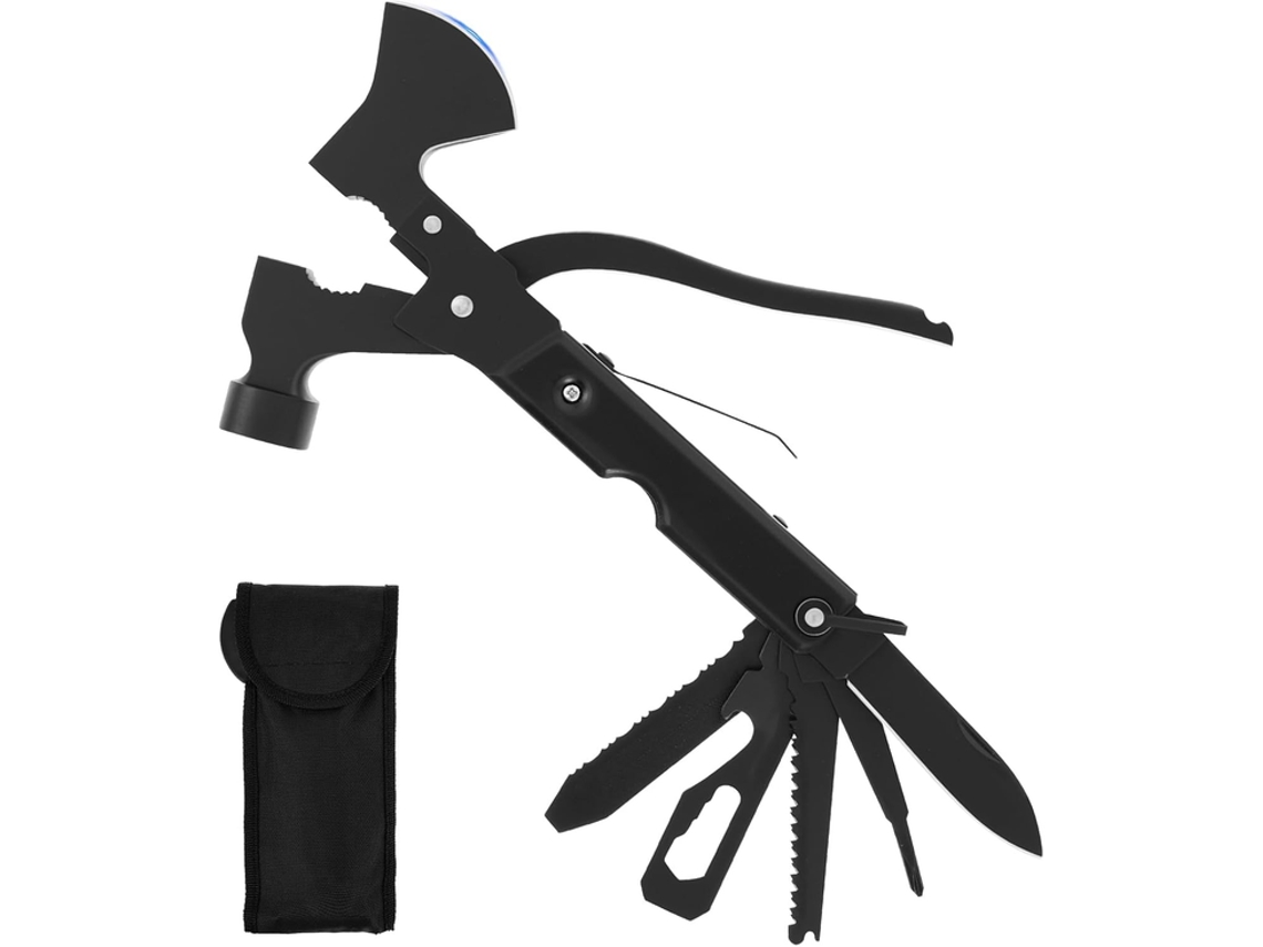 Tommy01 - Martillo y hacha plegables 16 en 1 para acampar con cortador de cuerda y mango antideslizante