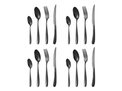 Juego de cubiertos moderno de 16 piezas en negro y plateado - Lavable a máquina TRUYUETY