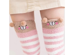 Calcetines suaves de lana coral hasta la rodilla, ideales para el invierno, para niñas y mujeres. Calcetines de rayas con estampados de animales, pelusas y dibujos animados.