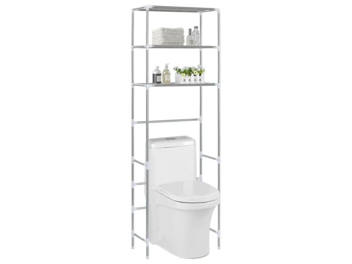 Estante de baño Vidaxl con 3 estantes plateado 53x28x169 cm Jortmrd