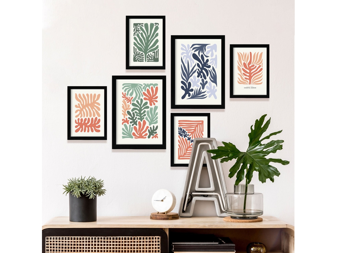 NACNIC Set De 6 Posters Minimalismo En Colores Pastel Patrones De Planta Láminas De Paisajes Y Naturaleza Para  Tamaños A3 & A4 Marcos Negros