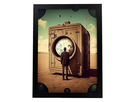NACNIC Poster Maleta Planeta En Estilo Surrealismo Cinematográfico Ilustraciones Y Grabados De Historieta Abstracta Y Artística A3 Marcos Negros