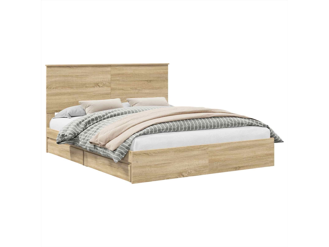 Maison Exclusive - Cama Con Almacenamiento Con Cabecera Roble Sonoma 160 X 200 Cm