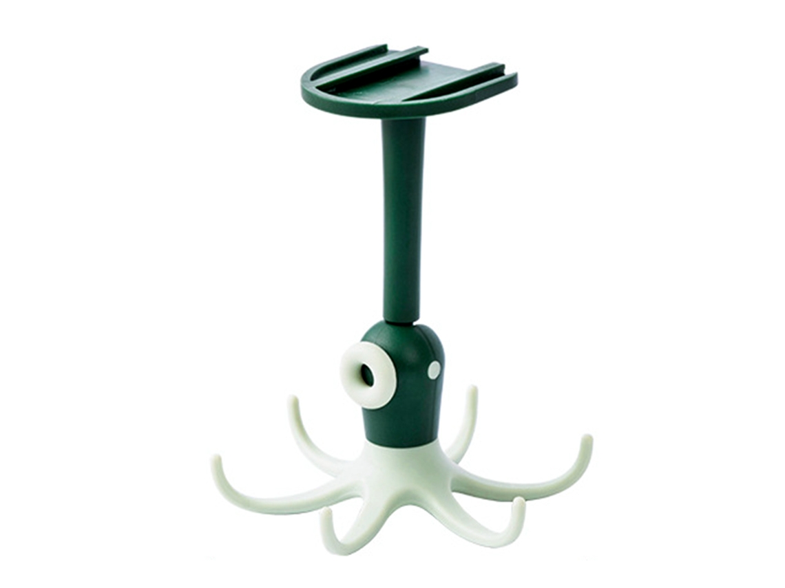 Gancho de pared para cocina de 360 grados, sin dejar rastro, sin taladrar, con 6 ganchos, color verde