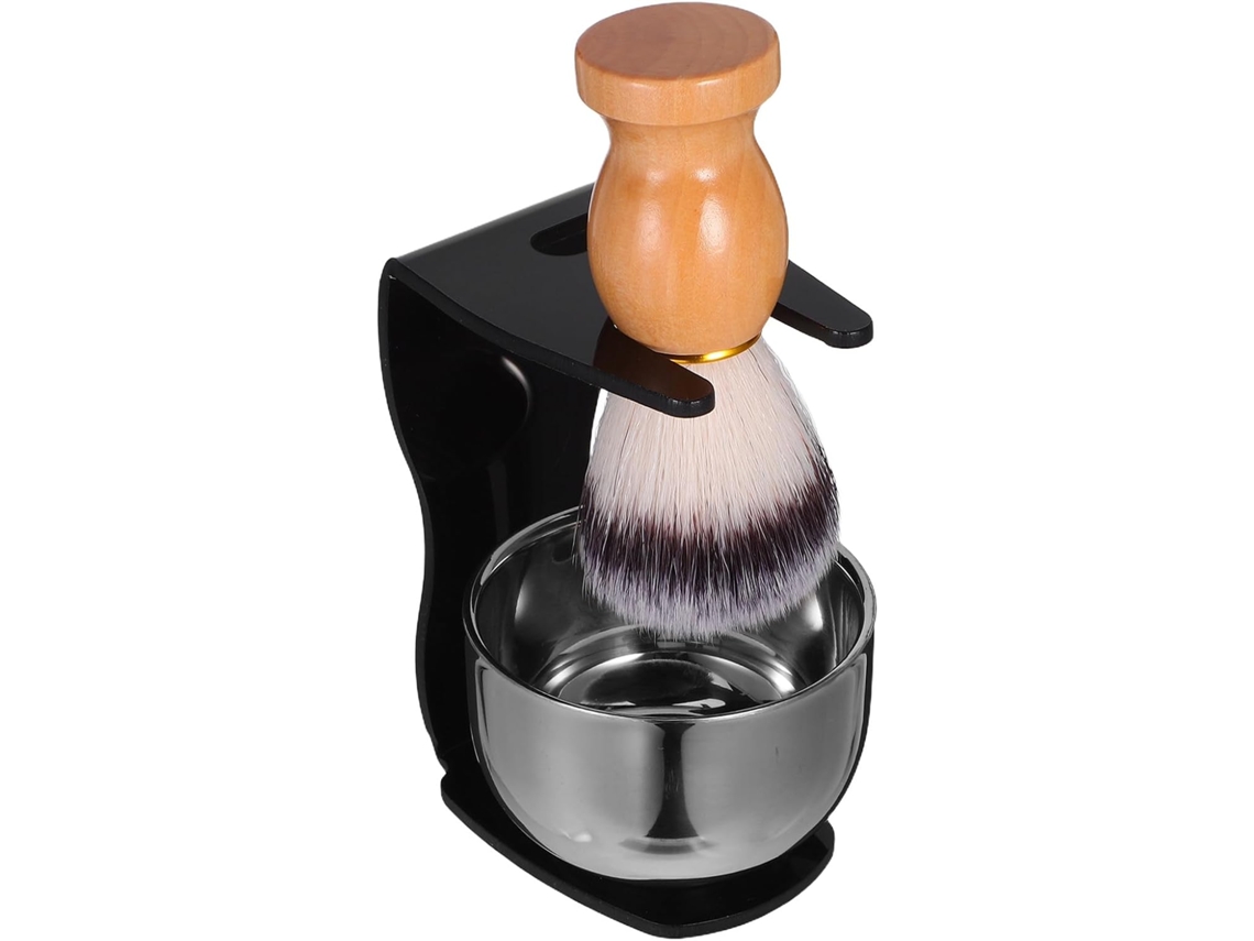 Kit De Afeitado Para Hombre: Brocha Para Barba De Cerdas Sintéticas, Tazón De Afeitar De Acero Inoxidable, Soporte Resistente.