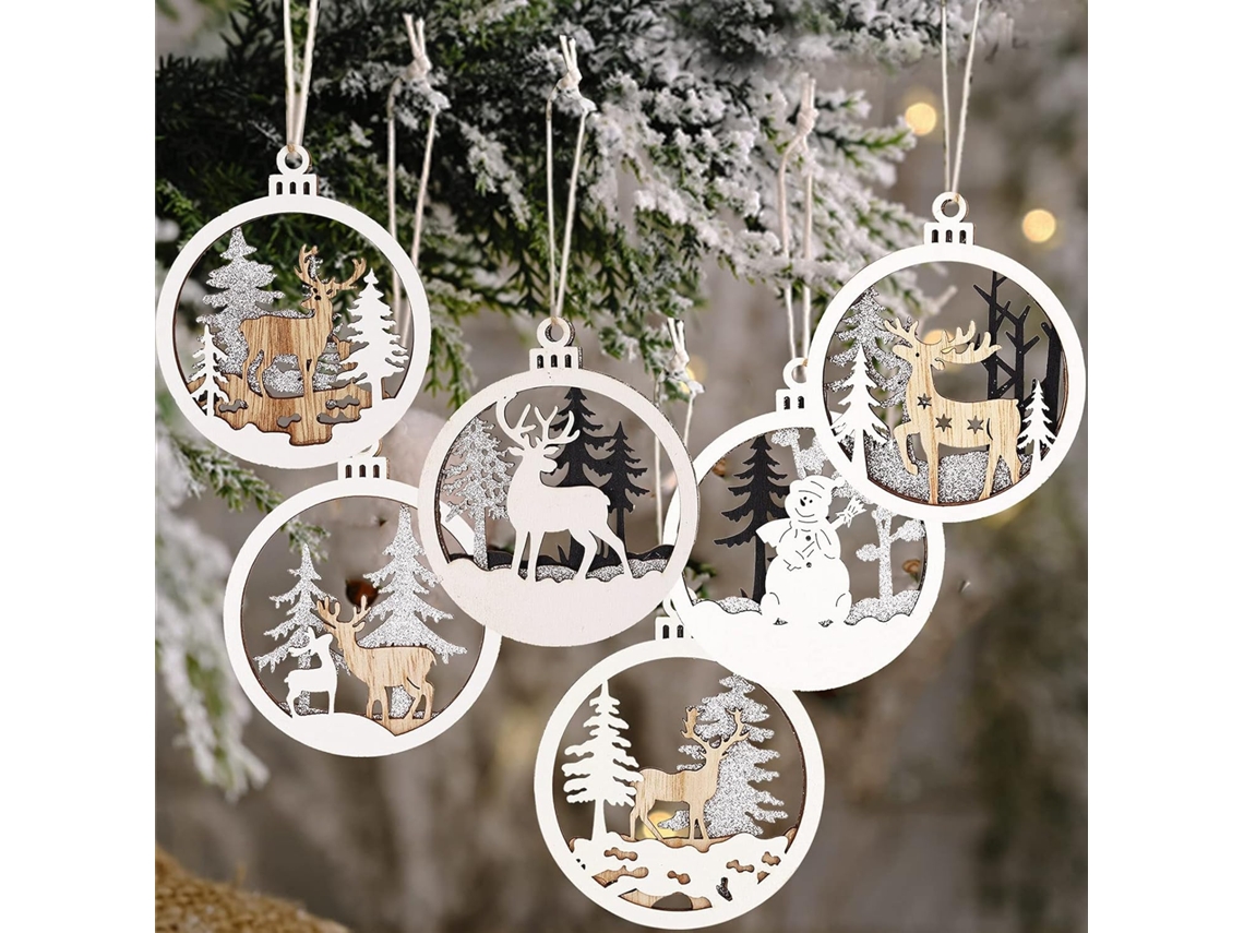 adornos de madera con temática invernal – Decoraciones para el árbol de Navidad